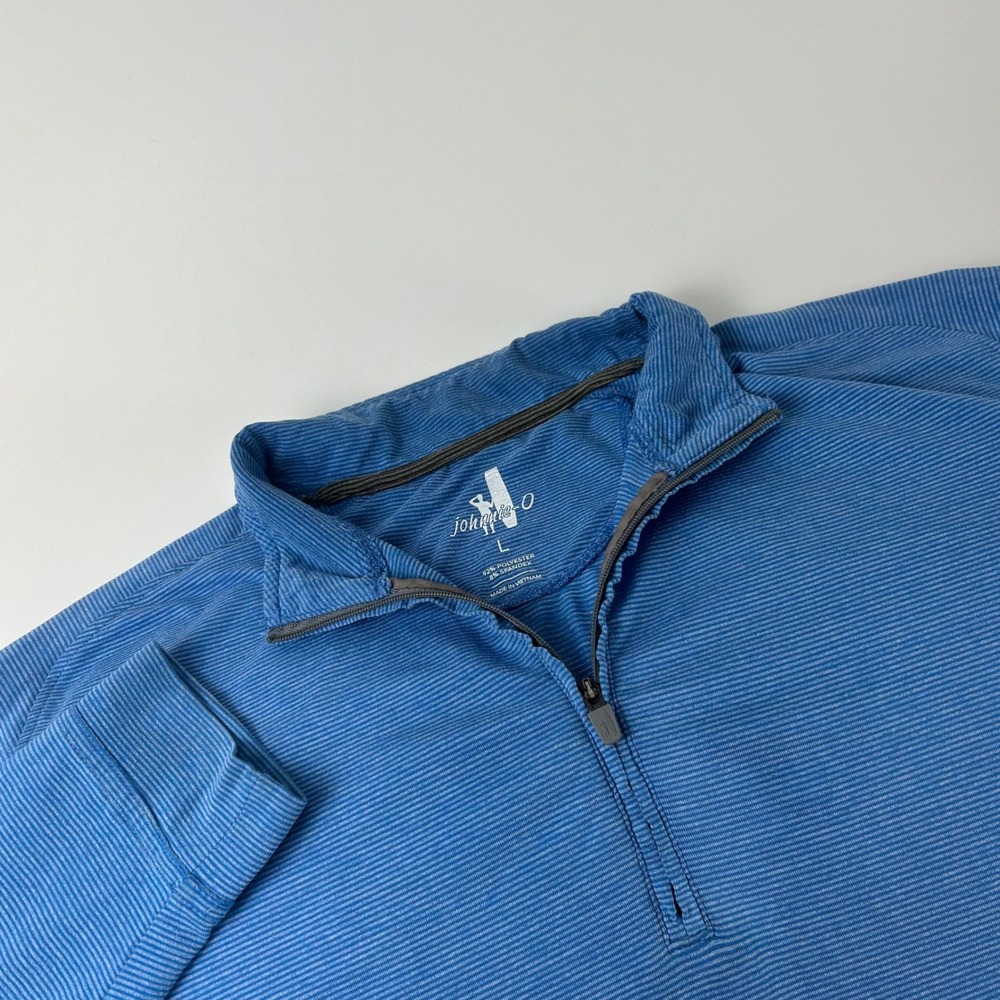 Johnnie-O Mens L Blue Micro Stripe 1/4 Golf Zip Pullover Performance Prep Shirt